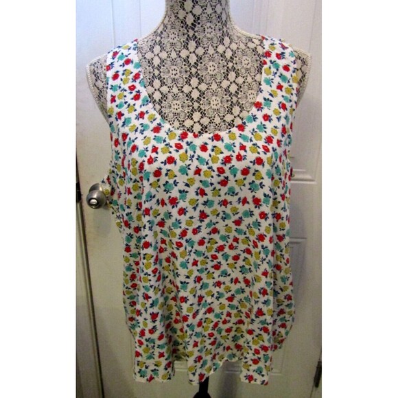 J Crew Mercantile Top Floral Printed Flowy Tank Carmine Natural Poppy NWT Size L - Picture 2 of 7